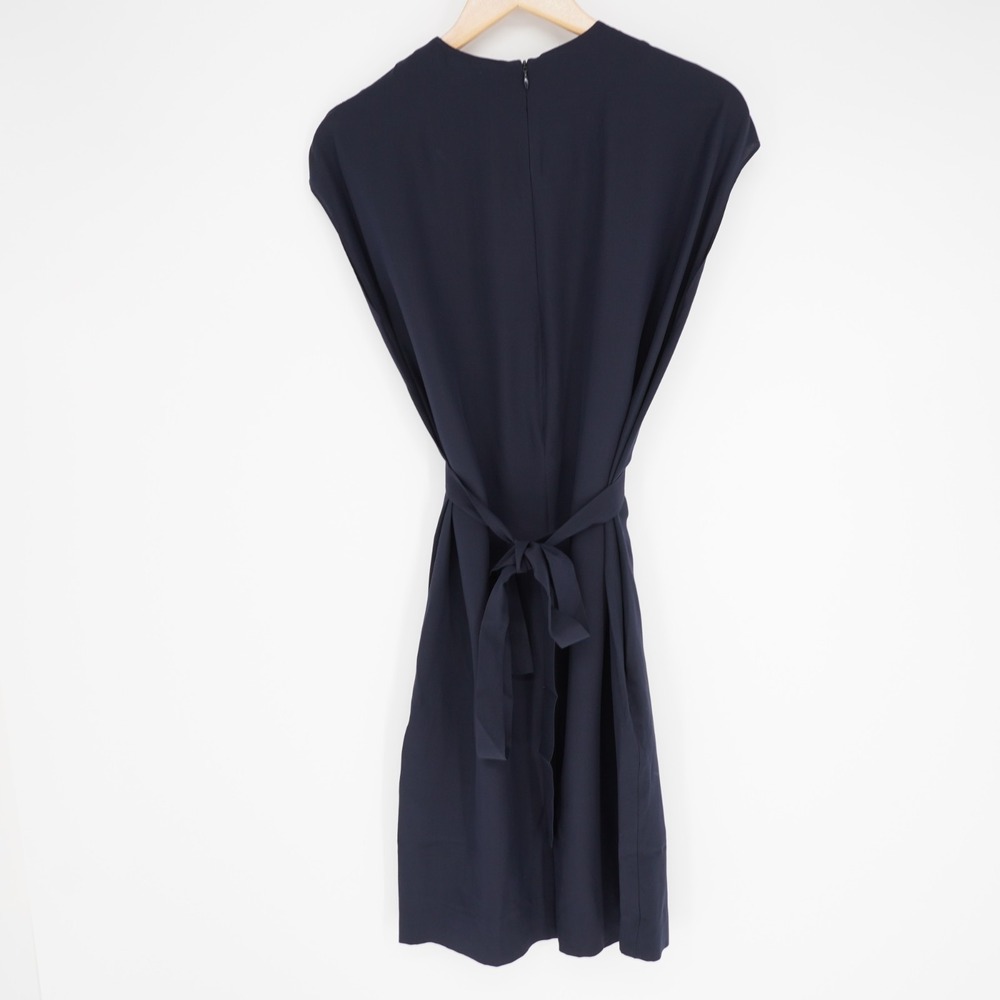 COS Silk Shift Dress Womens XS Navy Blue Cap Sleeve Belted Minimalist EU 32 - Picture 3 of 15